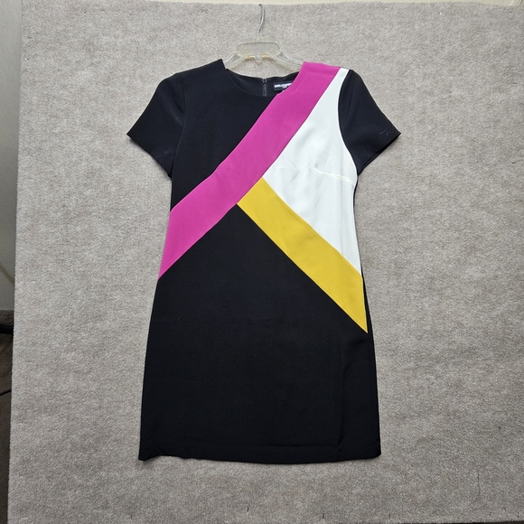 Karl Lagerfeld Geometric Color Block Shift Dress Size 8 Bold Modern 3/4 Zip - Picture 8 of 9